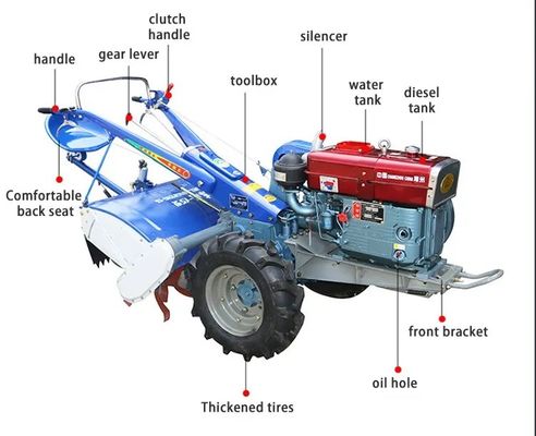 12hp trattore agricolo di camminata 18hp Mini Diesel Walking Hand Tractor 16hp